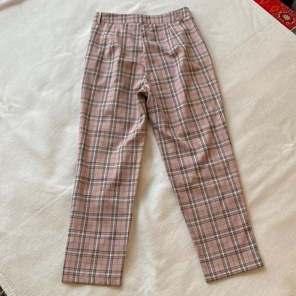 Shein plaid high rise dusty rose anke/crop pants - Picture 2 of 6